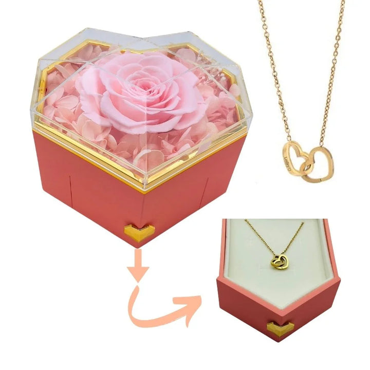 Herz Rosen Box - Gravierter Halskette & Ewige Rose