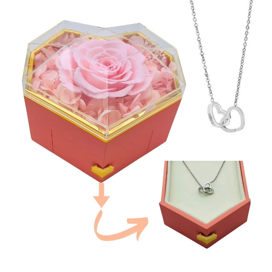 Herz Rosen Box - Gravierter Halskette & Ewige Rose