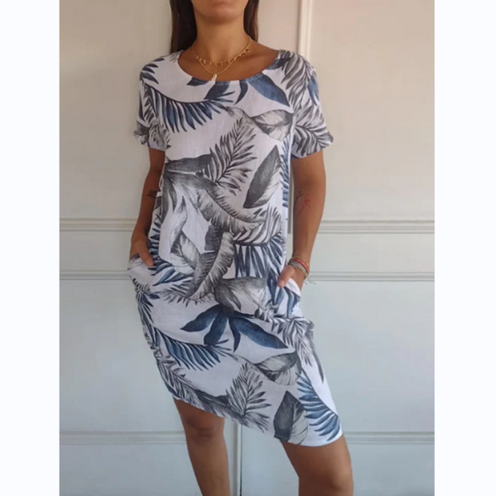 Kordula™ | Damen-Rundhals-Kleid mit botanischem Print